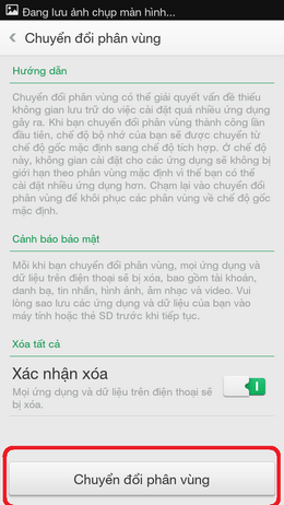 xác nhận xóa phân vùng